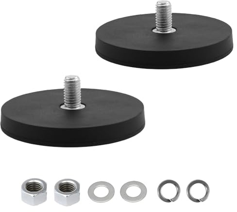 2 Stück Neodym Magnete Gummiert Ø88mm, Mit M8 Außengewinde, 55kg Tragkraft | Gummi Runde Magnete, Flachgreifer Magnet für Lichtleisten, Gummi Runde Magnete mit Gewinde