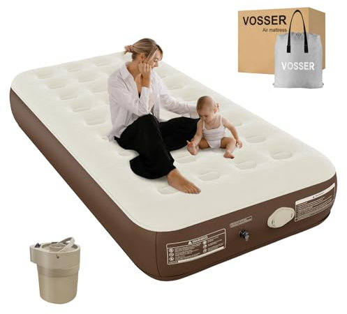 VOSSER Luftmatratze mit Integrierter und Kabelloser Pumpe, 25,4 cm Hoch mit Beflockter Oberseite - Verbessertes Luftbett für zu Hause