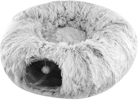 Katzentunnelbett 2 in 1 Plüschkatze Donut Bedtunnel, 33,5 x 10,3 Zoll faltbar, abnehmbar und waschbarer Katzentunnel Spielzeugkaninegunnel, Katzentunnel