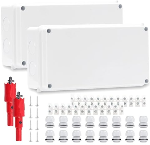 2 IP65 Vattentät Kopplingsdosa - ABS Fördelningsdosa, 20 x 10 x 7 cm Ytmonterad, för Trädgård och Elanslutningsbox för Gör-Det-Själv-Projekt