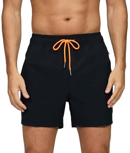 Aisprts Bañador Hombre con Bolsillos con Cremallera Bañador Natacion Repelente al Agua de Secado Rápido Pantalones Cortos Hombre con Forro de Malla y Cordón de Ajuste