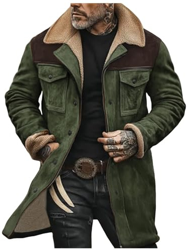 Xbemkste vinterjacka herr mocka jacka varm fleece fodrad vinterrock dragkedja konstläderjacka konstmocka lastbilsjacka läderrock vinterparkas vinterjacka med fickor, Ag, L
