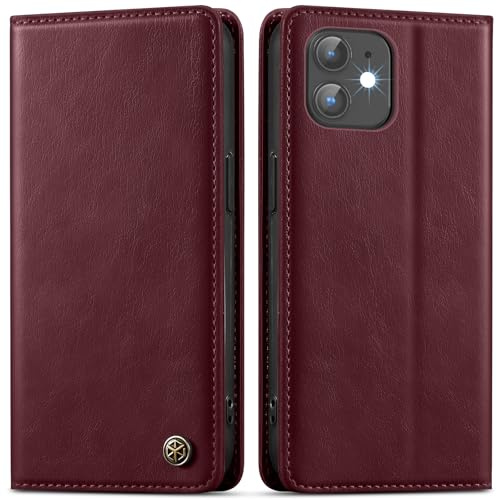 GUCASBE Handyhülle für iPhone 11 Klapphülle Hülle Leder | Premium PU Leder, 3 Kartenfächer + Geldscheinfach, Ständer, Brieftasche Flip Case, RFID Blockierung, Stoßfest, Weinrot