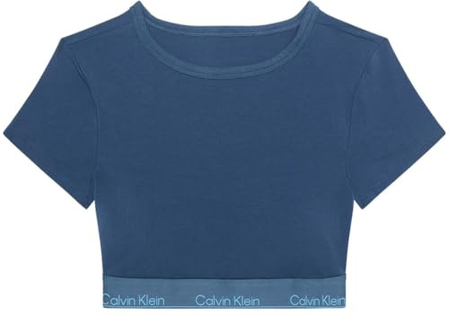Calvin Klein Donna T-Shirt a Bralette Collo Alto, Blu (Dark Denim), S