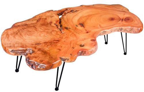 Rustic Coffee Table Unique Live Edge Table - Organic Natural Edge Design for Living Room & Home Office, Easy Assembly Solid Wood Centerpiece with Hairpin Legs