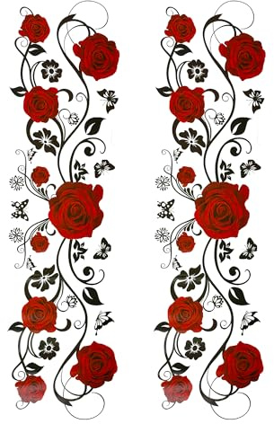 duoyif Wandtattoo Blumen Wanddeko 2Stück Aufkleber Blumen Schwarze Wandaufkleber Blüten Ranke Rebe Wandsticker Blumenranke Wandbilder Wohnzimmer Schlafzimmer Flur Fenster (e)