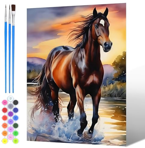 NAIMOER Pintura por Números Caballos Adultos y Niños, Animales Pintura por Números Sobre Lienzo con Todas las Herramientas de Pintura, Arte Regalos para Principiantes 30x40cm