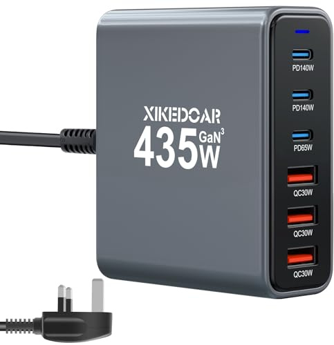 USB Charging Station, 6 Port USB C Laptop Charger PD 140W 65W Gan Charger Plug Fast Charging UK USB Plug for iPad Air, iPhone 16,15,14,13,12, MacBook Pro, Dell XPS, Samsung Galaxy