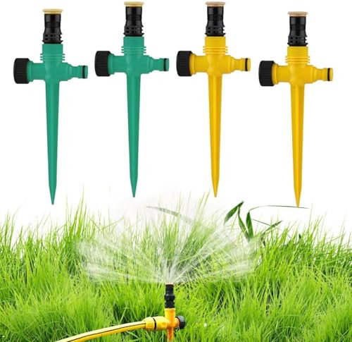 SGSCFG 4 Spruzzi Rotanti, Irrigatore Rotante A 360 °, Irrigatore del Prato, Irrigazione da Giardino, Irrigatore da Giardino, Irrigatore per Tubi d'Acqua (Verde, Giallo).