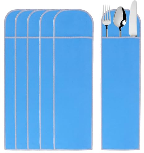 Xingch Silberne Besteck-Aufbewahrungstaschen, antioxidative Silberbesteckhüllen, elegant und praktisch, blaue Stofftaschen zum Schutz von Besteck und Küchenutensilien (6 Stück)