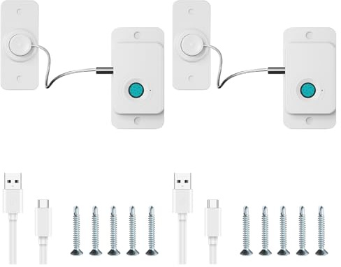 Blocca Cassetti per Bambini, Lucchetto per Frigorifero con Impronte Digitali, Lucchetto Armadio Senza Foratura, Limitatore Apertura Finestra, Ricarica USB per Uso Domestico e Ufficio (Bianco, 2 Pezzi)