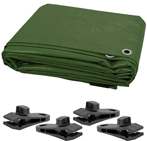 Telone impermeabile resistente, 4 x 8 m, telo per pavimento per mobili da campeggio, protezione per roulotte, include 4 clip per telone, copertura multiuso verde 90 g/m²