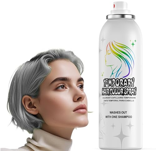Graues Temporäres Haarspray - Abwaschbar | Sanfte Formel | Nicht klebend | Sofortige Haarfärbe-Alternative für Erwachsene | Halloween, Kostüm, Partymake-up, Cosplay, 150ml