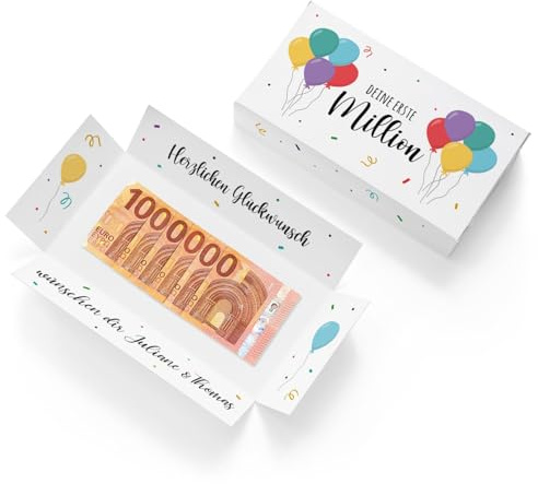 GRAVURZEILE - Geschenkverpackung - Ballons - Meine erste Million - Personalisiert mit Namen & Wunschtext - Persönliche Geschenkbox als Geldgeschenk zum Geburtstag - 22,5 x 12 x 5,5 cm