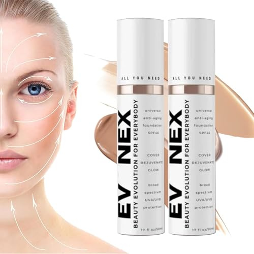 Evonex Age Defy Lot de 2 fonds de teint, crème hydratante anti-âge teintée, sérum de fond de teint pour femme, teinte universelle, protection solaire teintée pour le visage avec léger