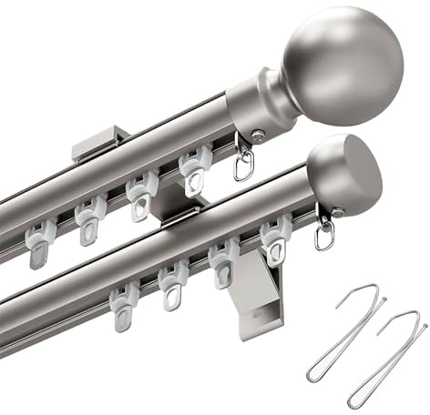 Dubbla Gardinstänger För Fönster, Aluminium Tysta Gardinräls, 50-800 cm Kraftiga Gardinräls För Sovrum, Väggmonterad Gardinstång För Rumsavdelare(Grå,350cm)