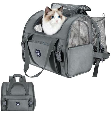 Lollimeow Erweiterbarer Katzentragerucksack für große Katzen, von Fluggesellschaften zugelassener Haustier-Tragerucksack für kleine Hunde, Wandern und Reisen, wasserdicht mit atmungsaktivem Netz, 10