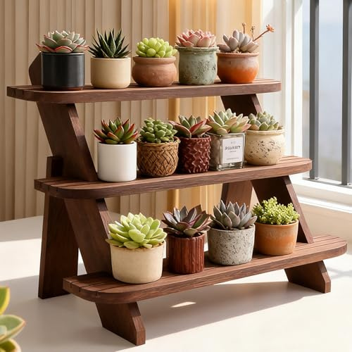 3 Tier Wooden Display Stand Wood Cupcake Stands Tool Free, Rustic Risers Dessert Table Display Shelf Spice Rack Organizer Holder, Large Wood Makeup Cologne Perfume Organizer, Figure Collectible Shelf