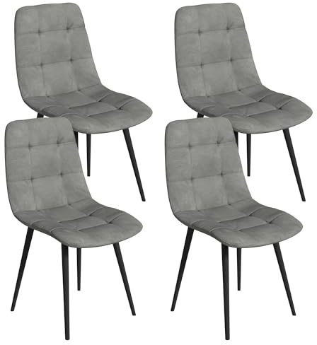 YLGJ&TIDY 4er Set Samt Essstühlen Moderner Weich Stoff Gepolster Stuhl Mitte des Jahrhunderts Luxus Memory Schaum Rückenlehne Stühle für Küche, Wohnzimmer Schlafzimmer Büro (Grau, 4PC)