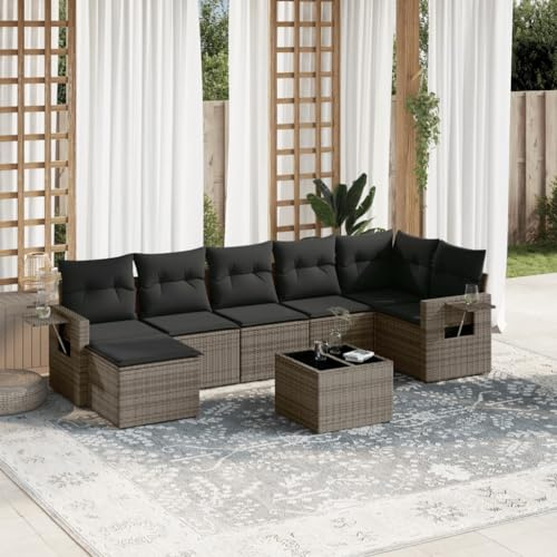 QJBSAVVA 8-teiliges Gartenmöbel-Sofa Set Grau Poly-Rattan 55 x 62 x 69 cm Modernes modulares Balkonmöbel-Set für Garten Terrasse Balkon und Innenhof