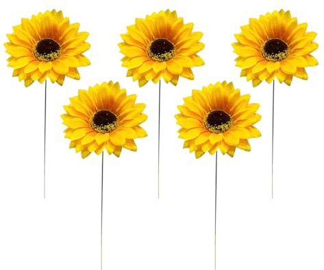 Decorazione girasole - Pali per fiori da giardino in metallo da 11,8 pollici | Bastoncini per ornamenti da prato, 5 decorazioni da giardino con girasoli, decorazione paesaggistica per esterni per pati