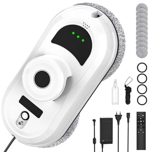 IERAKOR Robot lavavetri 5600Pa Robot pulitore automatico di vetro, navigazione intelligente, 3 modalità, rilevamento dei bordi, telecomando e 10 panni, per alte finestre e bacche vetrate