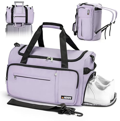 HENMI 43L Sporttasche & Reisetasche für Herren und Damen(Lila) | Groß gymbag mit Schuhfach & Nassfach, Faltbare Gym Tasche für Sport und Travel.Sport Tasche, Fitness Rucksack Trainingstasche