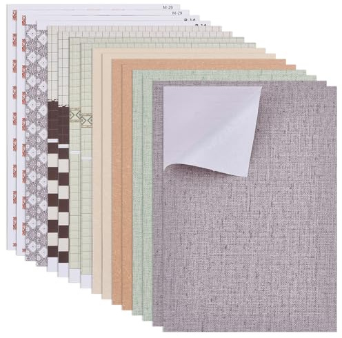 OLYCRAFT 16 Stück 8 Stile Puppenhaus Tapete Selbstklebend PVC Puppenhaus Tapete Modellhaus Bodenbelag Papier Aufkleber Selbstklebend Strukturiert PVC Wand Aufkleber für Modellhaus Zimmer Deko