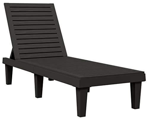 VIHHQGC Sonnenliege Schwarz 155x58x83 cm aus Polypropylen mit Verstellbarer Rückenlehne in 5 Positionen, Gartenliege im Holz-Optik Design, leichte Chaiselongue für Garten, Terrasse