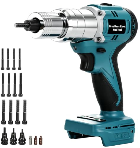 Remachadora Compatible con Makita 18V, Eléctrica Automática para Tuercas Remachables, Pistola Remachadora con Motor Brushless y Boquillas M5 M6 M8 (Sin Batería ni Cargador)