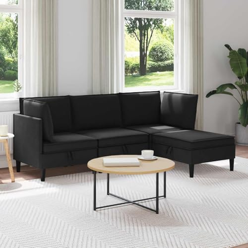sephironlbb Wohnzimmergarnitur 4-teilig Schwarz Stoff mit Ottomane und Schlaffunktion, Polstergarnitur Ecksofa Couch mit Bettkasten, Relaxfunktion und Federkern, für Wohnzimmer und Gästezimmer