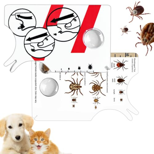 KIPTVO Tick Remover Card with Magnifying Glass, Tick Removal Tool for Humans Dogs Cats, Portable Plastic Tick Key Tweezers Kit for Easy Removal