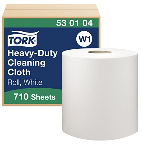 Tork 530104 Heavy-Duty Cleaning Cloth / 1 Ply Multipurpose Disposable Cotton Towel Suitable Suitable for W1 Wipers System / White / 1 x 269.8m / Ø 38cm