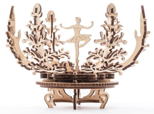 UGEARS Mechanical Flower-Etui 3D Holzpuzzle Erwachsene – Mechanische Schmuckdose mit Ballerina & Glücksbaum 3D Puzzle Erwachsene – Holzbausatz Schmuckkästchen Modellbausatz Holz - 101 Stücke