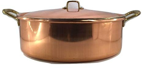artigianatodaloise - Casserole en cuivre étamé avec couvercle artisanal 42 x 14 cm - Casserole 4214