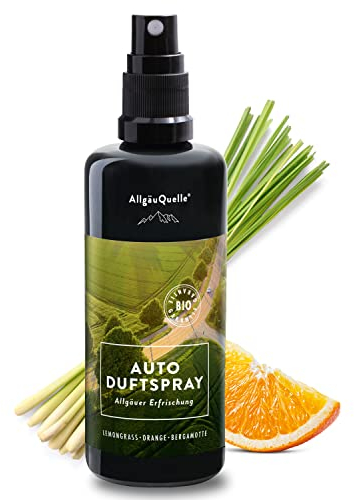 AllgäuQuelle® Auto Duftspray | Der Bio Auto-Duft als natürlicher Auto-Duftspender mit Lemongrass, Orange u. Bergamotte | ideales Auto Zubehör für Auto Innenraum und Wohnmobil