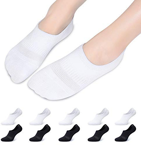 Falechay Sneaker Socken Damen 39-42 Füsslinge Baumwolle Ballerina Unsichtbare Socken Unisex Schwarz Weiß 39-42