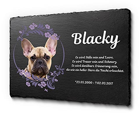 Schöne Schieferplatte in 30 x 20 cm | Grabschmuck aus Schiefer mit UV-Druck | Gedenkstein 100% frei gestaltbar