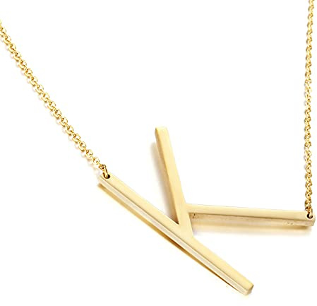 HIJONES Damen Edelstahl Sideways Initial Letter Halskette Choker Kette Alphabet Anhänger