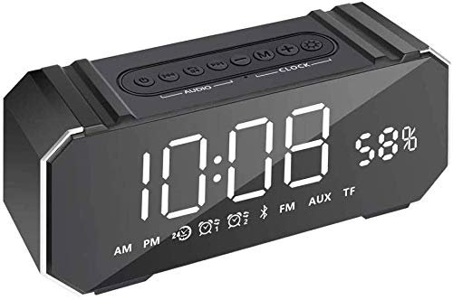 NCRD Reloj de Alarma Digital, Pantalla LED Grande con Cargador USB |Altavoz portátil Bluetooth, Altavoz de Bluetooth Impermeable con Bajos Ricos, Sonido HD, 8H Tiempo de Juego (Color : Black)