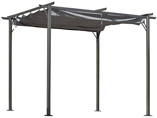 Outsunny Pergola Wasserdichter Pavillon 3 x 3 m Terrassenüberdachung mit Schiebedach, UV-Schutz für Garten Metall Schwarz+Grau
