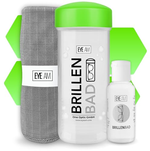 EyeAm Brillenbad (Grün) im Set mit 50ml Spezialreiniger & Mikrofasertuch | Brillenputztuch in Optiker Qualität | Brillenreinigung für jede Brille