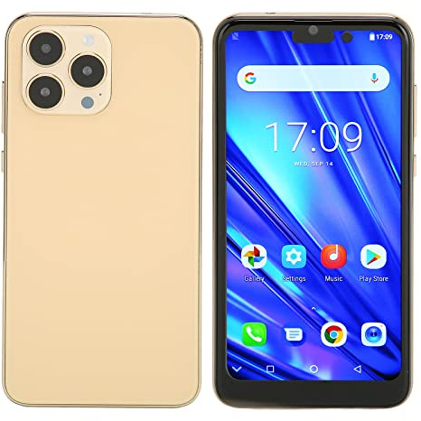 Teléfono Inteligente Desbloqueado IP14 Pro, Teléfono Android 3G 6.1in 4GB RAM 32GB ROM Dual SIM GSM Desbloqueado, Teléfono Celular con Reconocimiento Facial para Android 10.1, Batería de 3500(Oro)