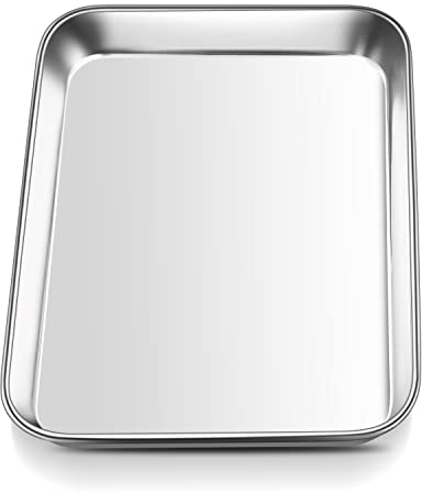 Mini Oven Tray, Onader Stainless Steel Small Baking Tray Sheet Pan, Rectangle Cake Tin Perfect for Baking Cooking Serving, Healthy & Heavy Duty, Mirror Finished & Dishwasher Safe, 23.7x17.7x2.5cm