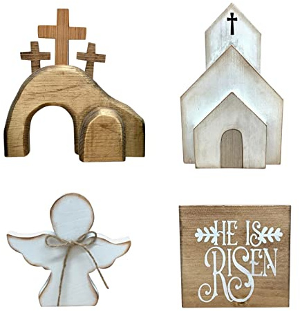 Valink Kit de bandeja de Pascua con tumba de Jesús, adornos de madera de Pascua, adornos de escritorio personalizados, bandeja escalonada de madera B