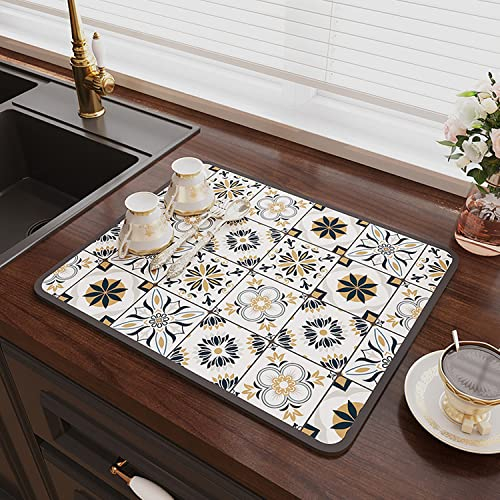 Avvrel Alfombrilla Escurreplatos, Súper Absorbente Alfombrilla Secado de Platos, Estera Fregadero Secado Rápido, Drying Mat Antideslizante para Encimera de Cocina (30 x 40cm, Estilo A)