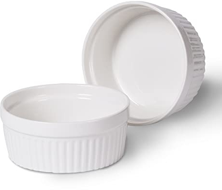Ramekins da 623,7 g, 2 piatti in porcellana per soufflé, crema brulée, budino, crema pasticcera, ciotole da forno per cottura, forno sicuro, bianco (15,2 cm)