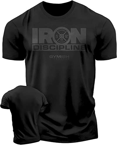 Strength Training Workout T-Shirt Iron Discipline Men’s Gym Training Muscle Tee (XXL, Iron Discipline Black on Black)