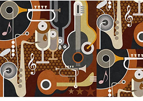 BRICOFLOR | Pop Art Tapete terracotta braun | Musik Fototapete im Retro Stil ideal für Wohnzimmer und Bar | 60er und 70er Vlies Bildtapete mit Gitarre und Noten | 400 x 270 cm