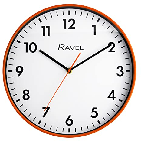 Ravel - Modern 30cm Office and Kitchen Wall Clock - Analogue Quartz - RWC.30.8 - Orange
